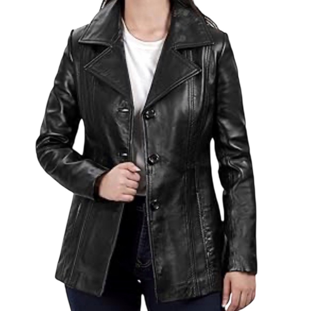 🟠 Women’s Vintage Y2K Black Leather Jacket Size Small